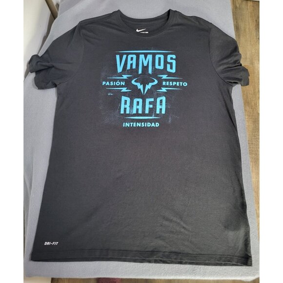 Nike Mens XL Black Vamos Rafa Rafael Nadal Tennis Black Blue Tee Shirt - Picture 1 of 9